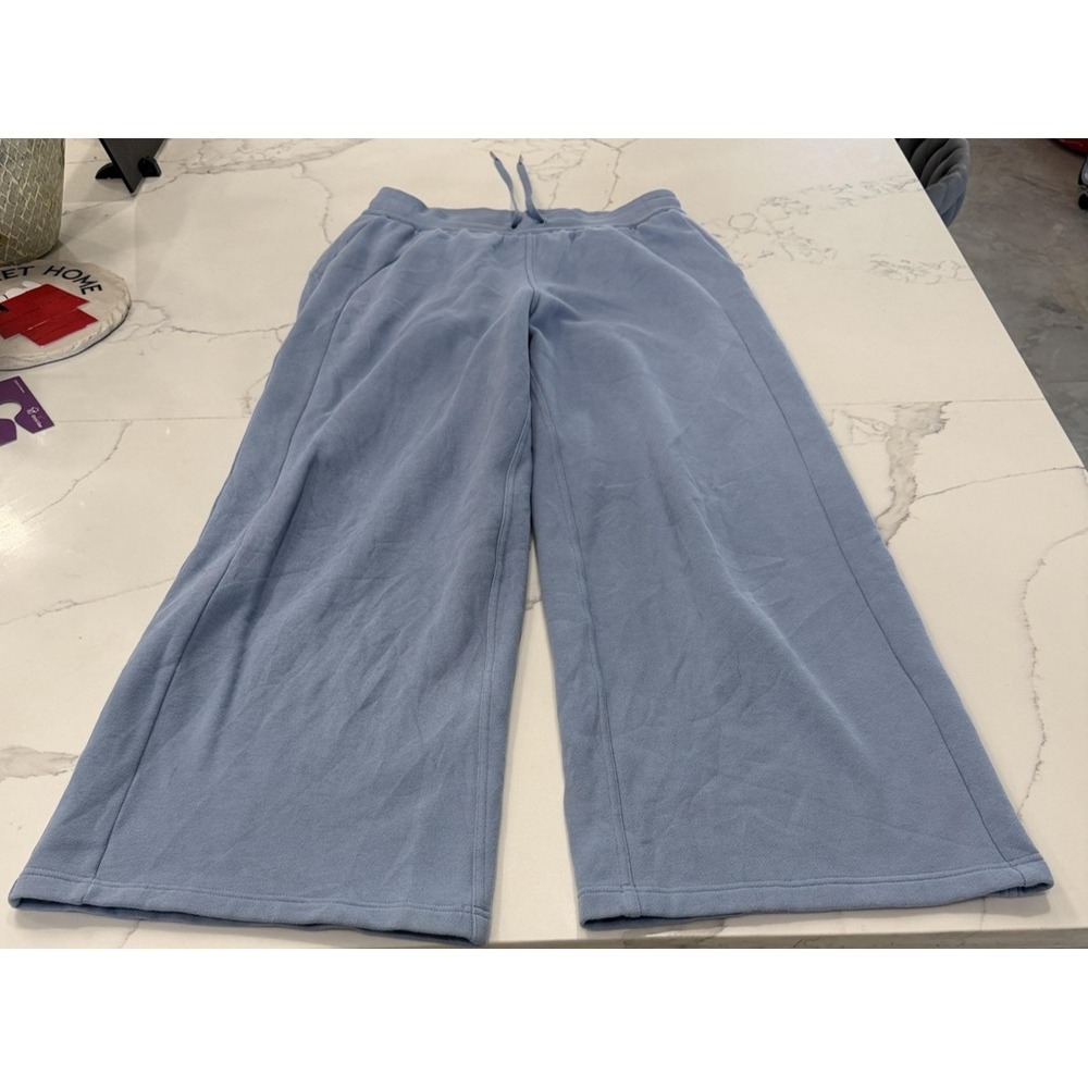 Lululemon Sweatpants Womens 8 Blue Fleece Wide Leg Drawstring Lounge Gym